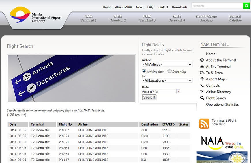 Manila International Airport Online Flight Search